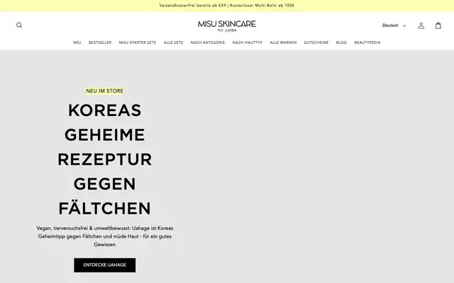 Startseite von Misu Skincare